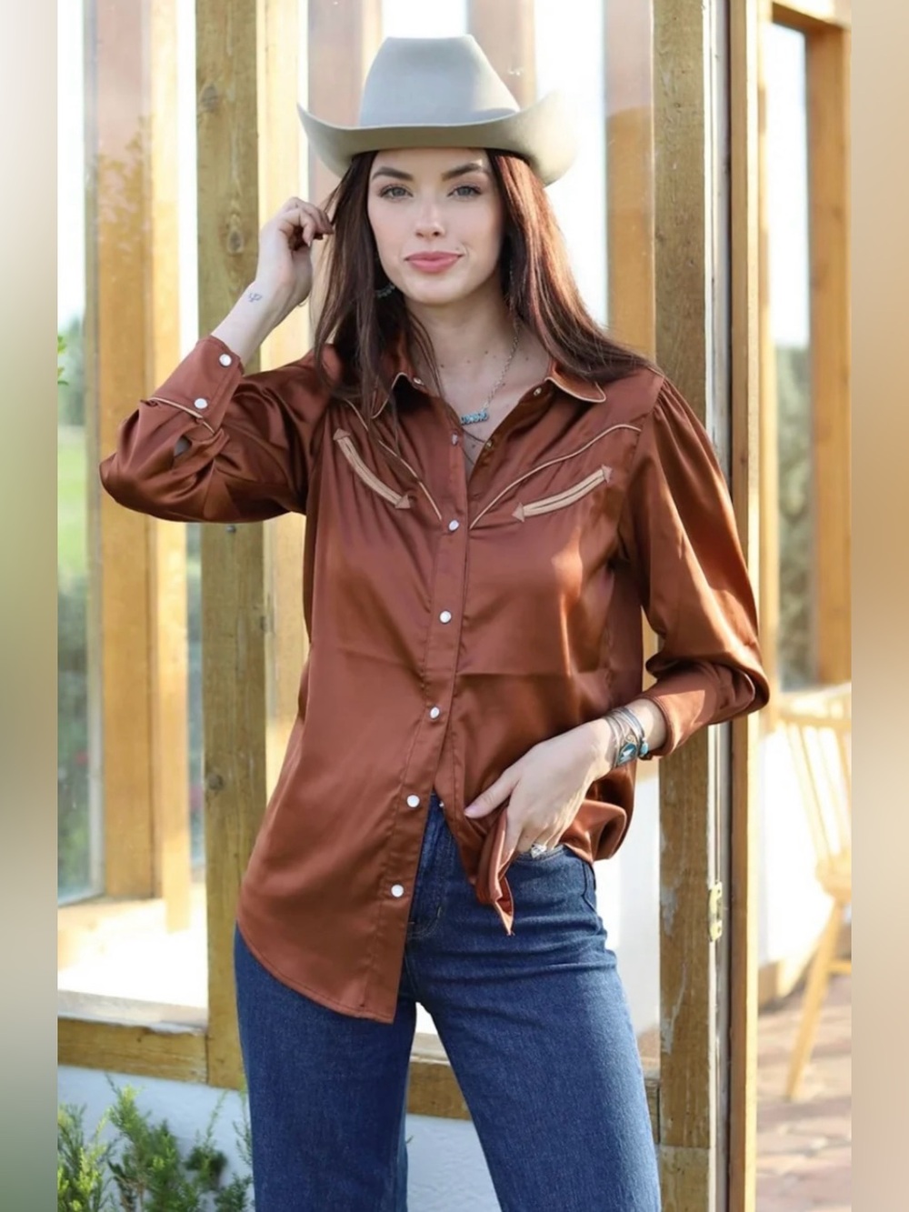 HOWDY HANNY Wester Satin Dreams Blouse - Copper